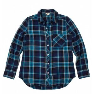 Woolrich Womens Plaid Flannel Button Up Shirt Blue Teal Black Sz S Winter Casual